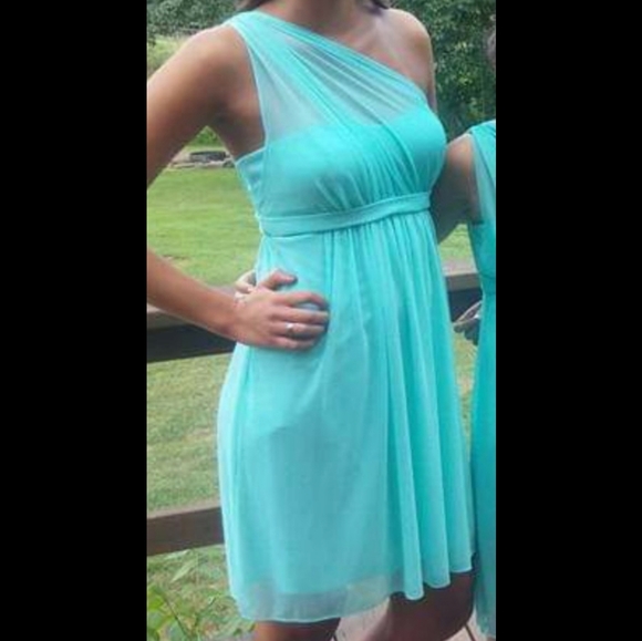 David's Bridal Teal Bridesmaid Dress - Picture 2 of 4